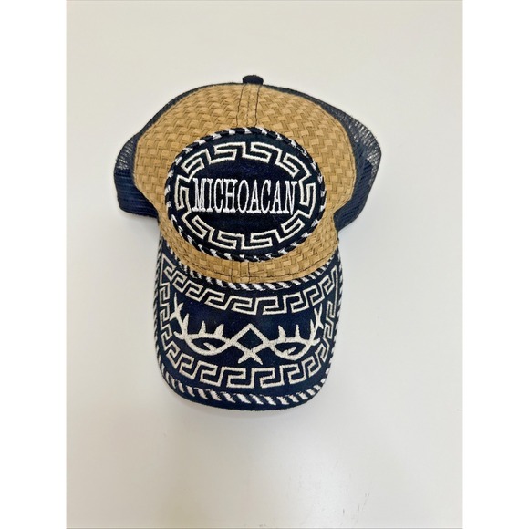 The Unbranded Brand Other - Mexico Michoacan Rodeo‎ Cowboy Embroidered Woven Straw Trucker Hat Snapback Cap